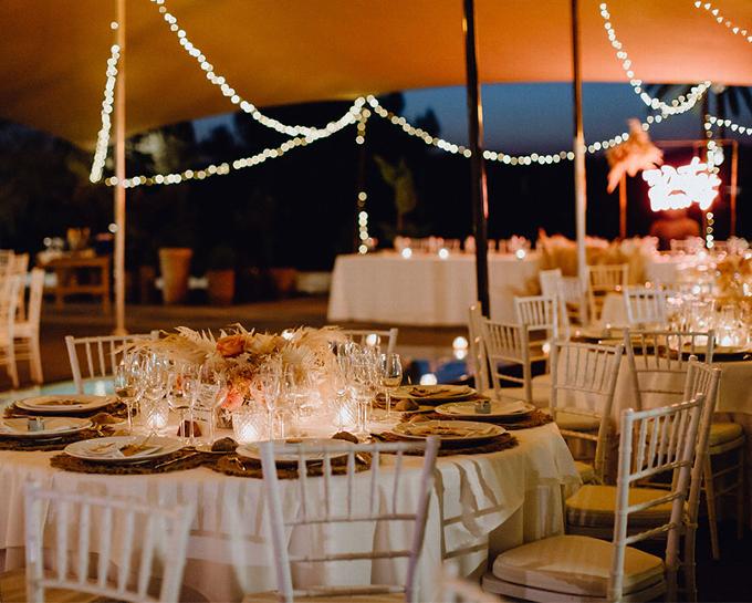 wedding marquee all set up for event in evening